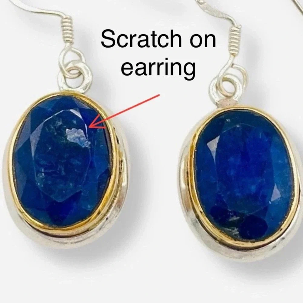 Sundance Catalog Sterling Silver Gold‎ Sapphire September Earrings Teo Tone